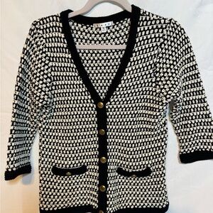 CAbi Black and White Buttoned Cardigan